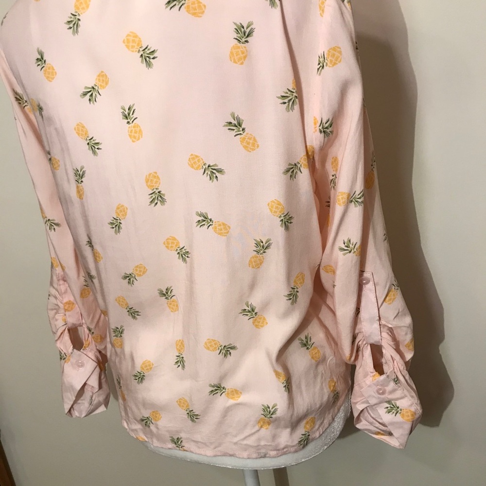 Love Notes Pineapple Print Button Up Blouse Pink … - image 8